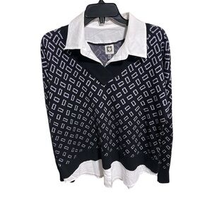 Anne Klein Black and White V-Neck Sweater